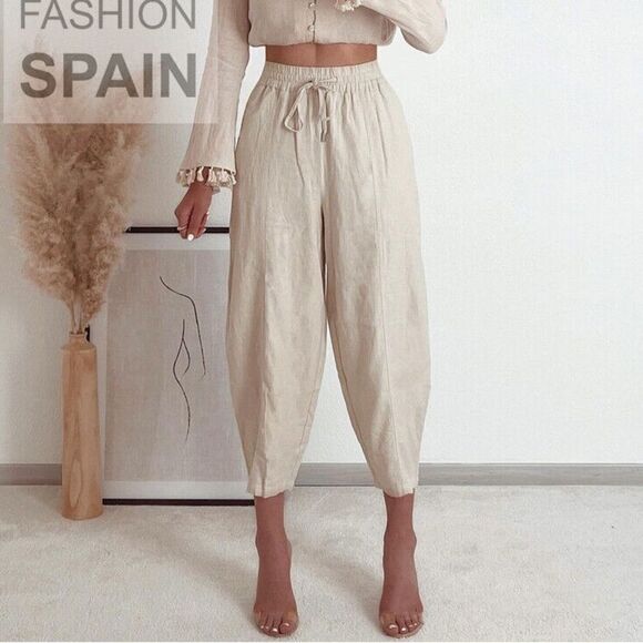 Zara Linen Blend Pants New Sand - Picture 1 of 6